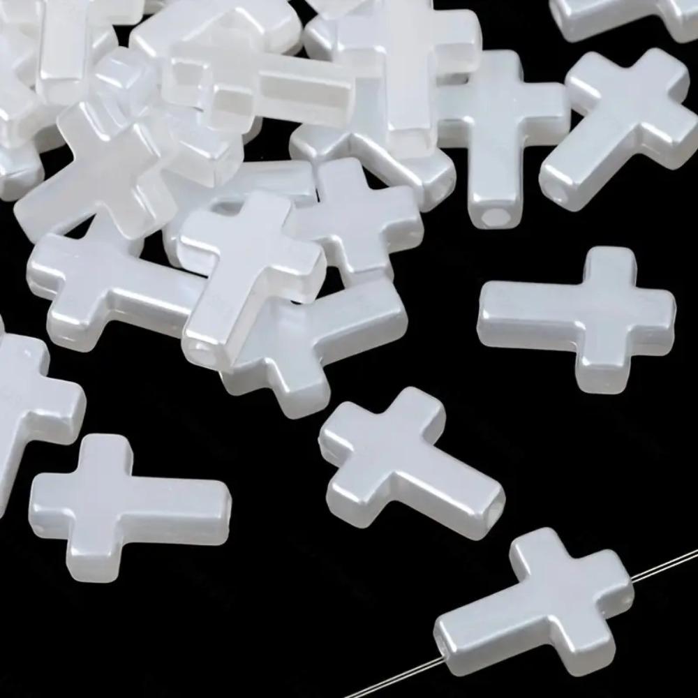 60pcs White Cross Loose Spacer Beads Handmade Bracelet Necklace Accessories  Necklace