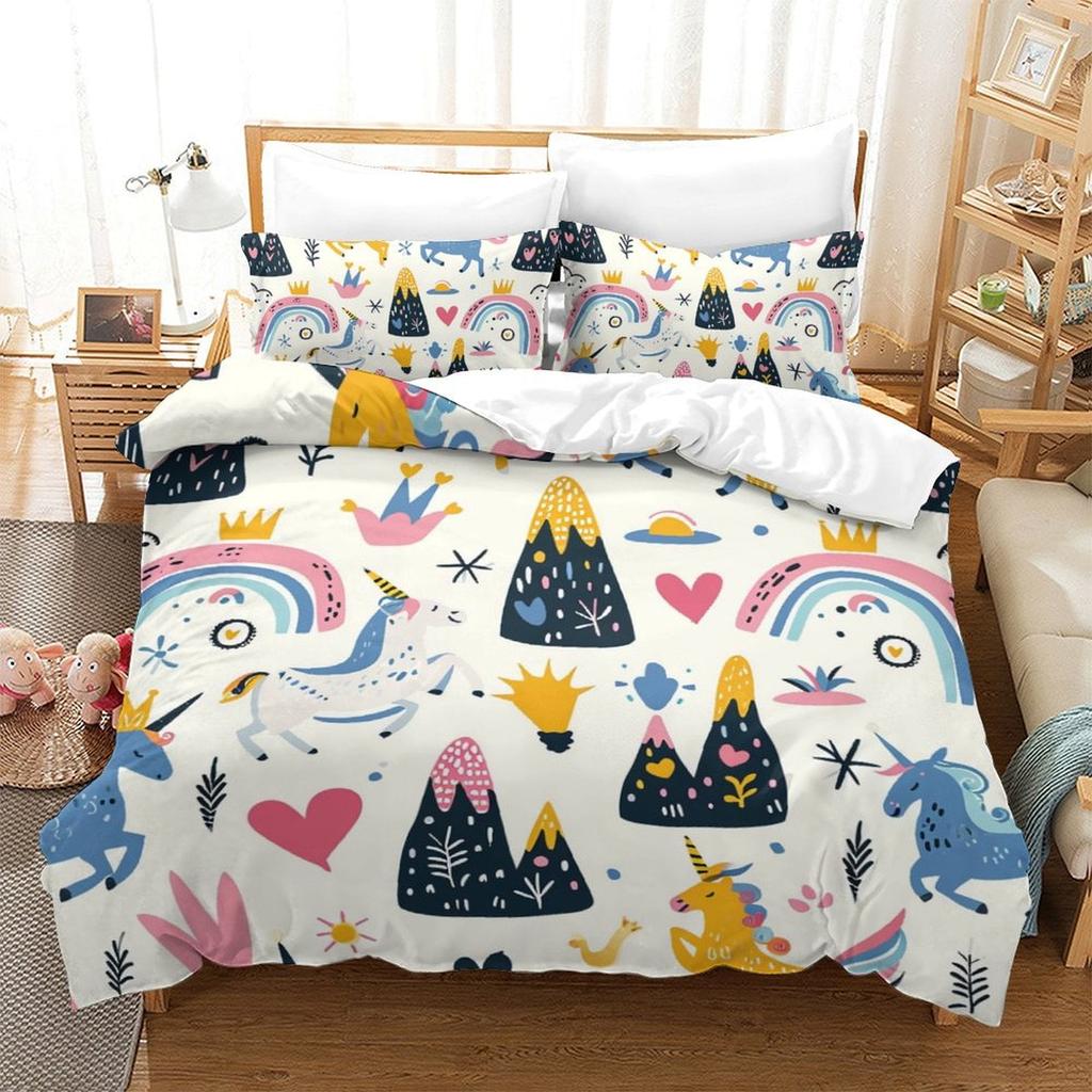 Comforter Digital Printed Unicorn Design Queen Size Bedding Girl'S Not Fading Soft And Comfortable.
