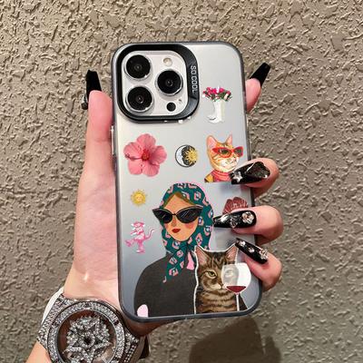 White Cat And Fashion Women Pattern Phone Case For Samsung S24 S23 Ultra Plus FE S25 S22 Ultra Plus S21 FE Laser Shockproof Case
