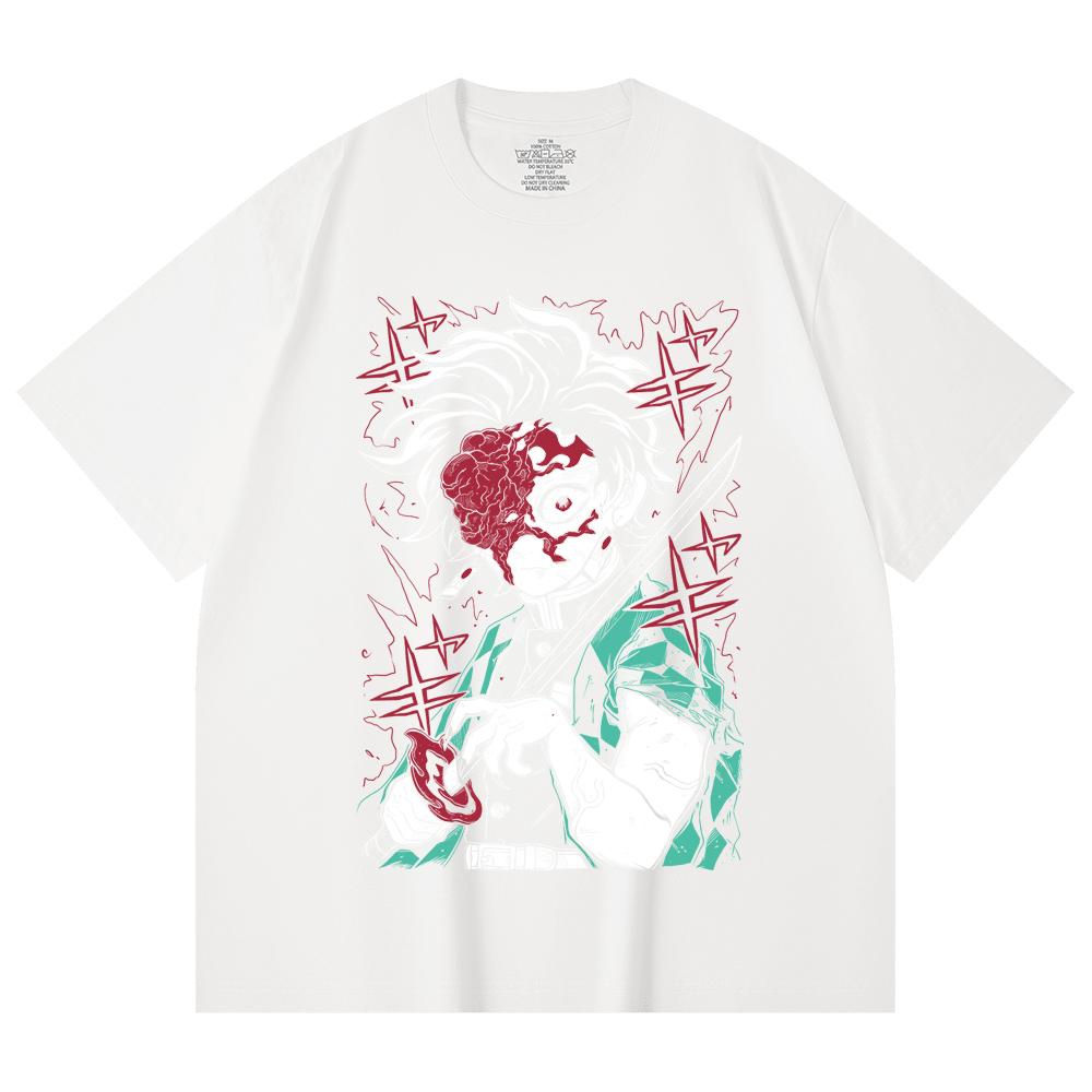 230 Gsm 100% Cotton Demon Slayer V42 Demon Tanjiro Print Unisex Heavy Cotton T Shirt