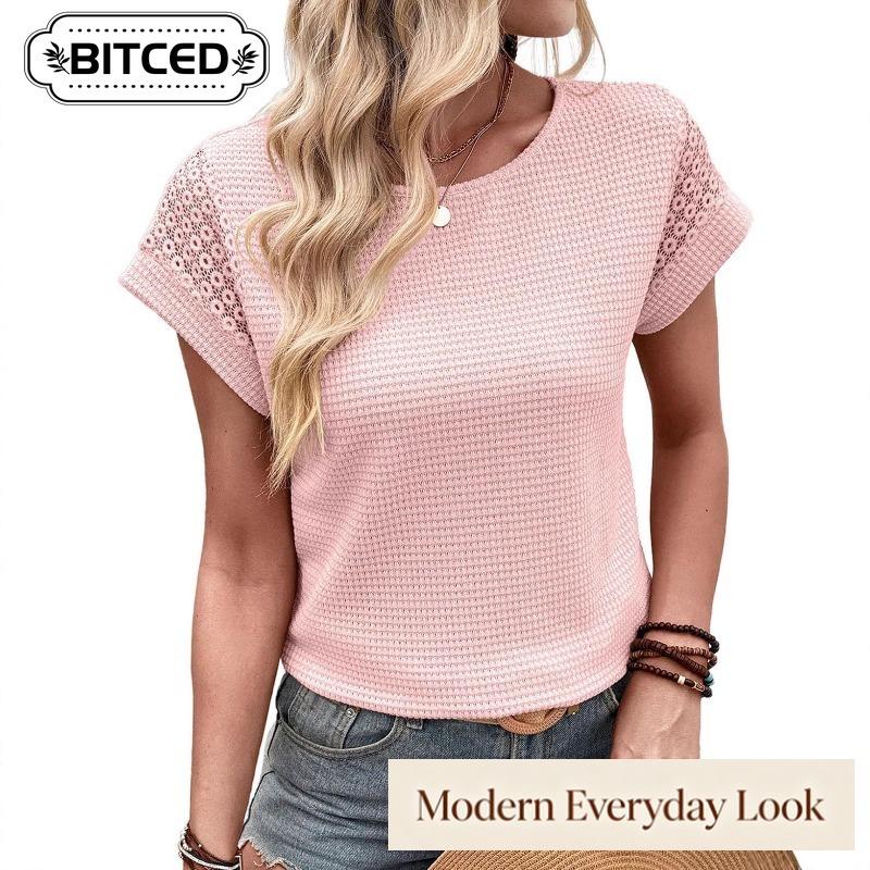 BITCED Women's Fashion Casual O-Neck Short Sleeve Blouses & Shirts
