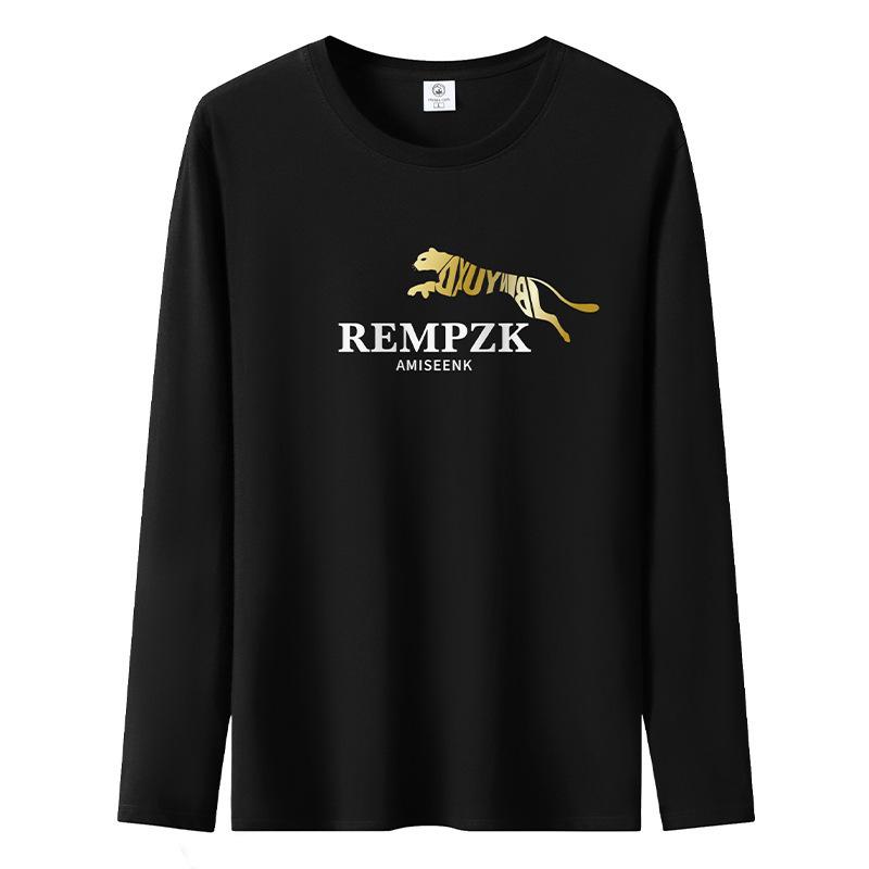 

Мужская футболка с длинными рукавами и золотистым леопардовым узором из чистого хлопка S-5XL, повседневные мужские пуловеры S чёрный