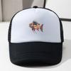 American Flag Fish Print Trucker Hat Unisex Polyester Mesh Snapback Casual Adjustable Cap