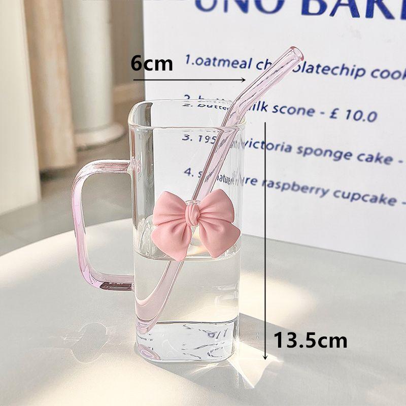 Nespresso Iced Coffee Cup with Straw Cute Bow Cup Glass Mug for Summer Drinks Water Tumbler with Handle Home Drinkware Gift