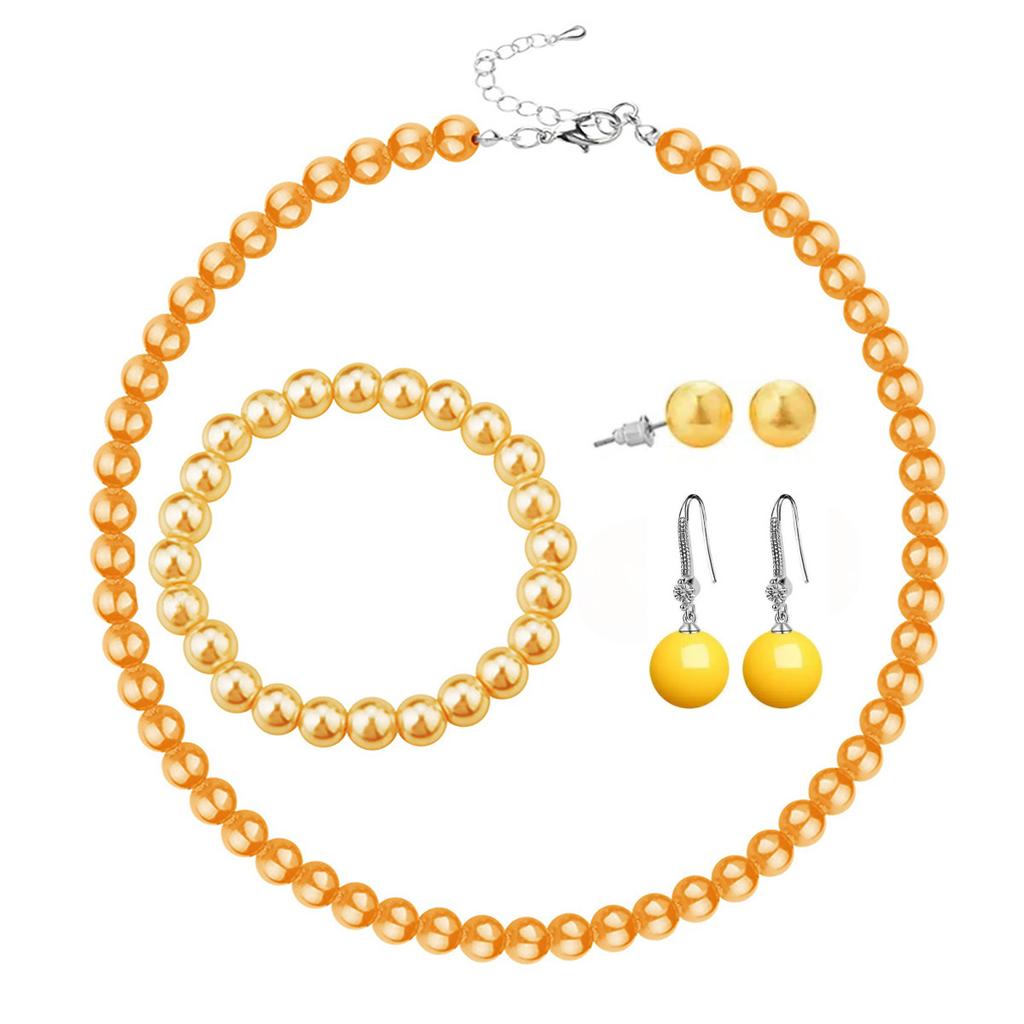 Elegant Imitation Pearl Necklace and Earrings Set , Light Fashion Jewelry 4 - Piece Set for Women