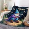 1pc Cozy Gnome & Fairy Magical Forest Fleece Blanket - Soft Polyester All-Season Bedspread with Glowing Fairy Lights & Joll
