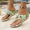 Women's Floral Print Flip Flops Wedge Heel Thong Sandals Casual Summer Beach Slippers Plus Size 43