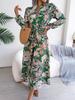 Turndown Collar Print Flower Button Dress High Waist Elegant  Shirt Dress for Women Long Sleeve Loose Dresses Causal Dress