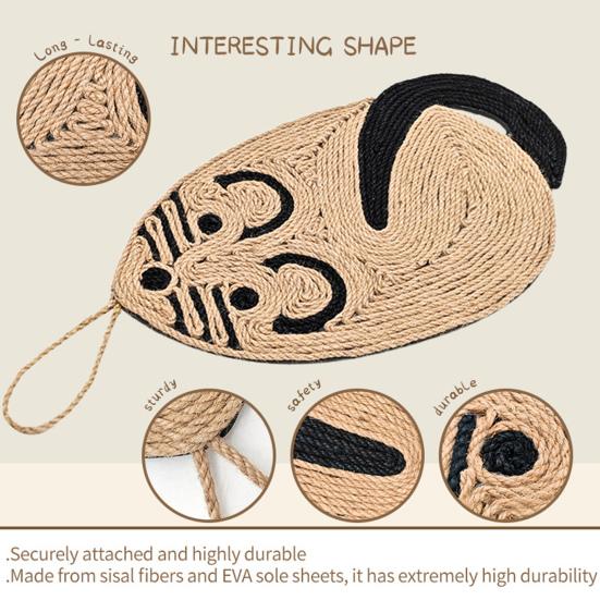 Sisal Cat Scratching Mat Rat Shape Door Wall Hanging Scratching Pad Vertical Cat Scratcher Furniture Protector for Indoor Cats Kitten