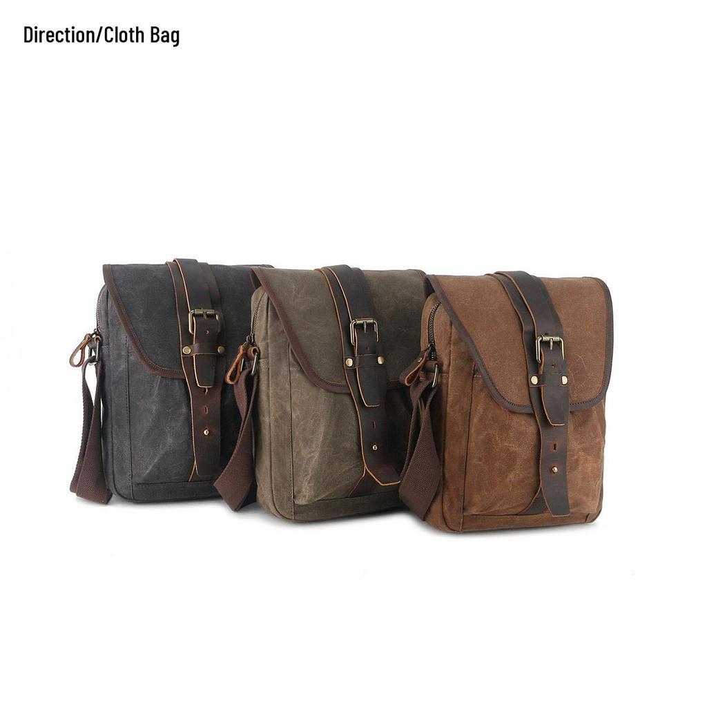 Retro Men's Oil Wax Canvas & Leather Crossbody Shoulder Bag - Trendy Outdoor Travel Casual Bag