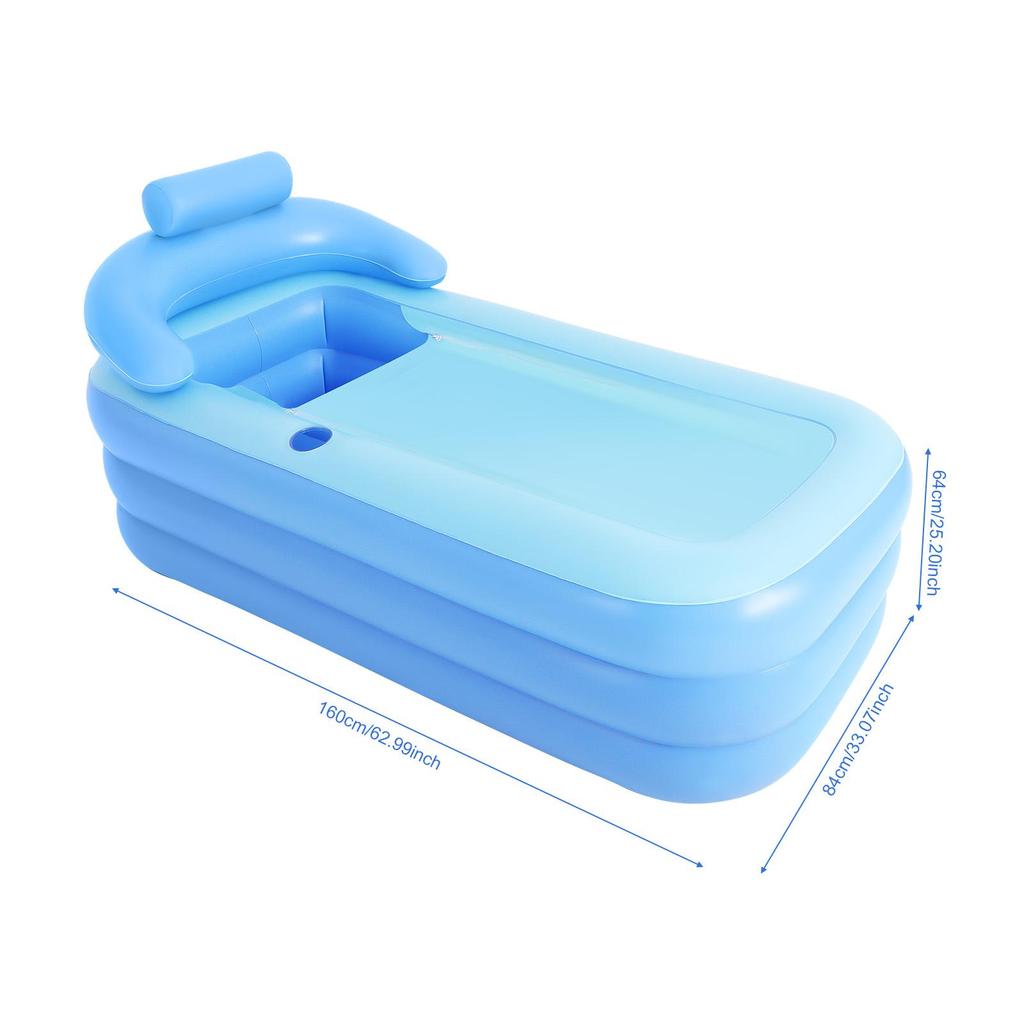 62'' Large Inflatable Bathtub for Adults Portable PVC Hot Tub SPA with Ergonomic Backrest & Drain Plug Foldable Design for Indoor Outdoor