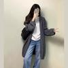 Korean Hooded Medium and Long Sweater Cardigan Women's Autumn and Winter Thickened Loose Outer Wear Lazy Style High-end Knitted Jacket