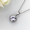 Silver Plated Round CZ Halo Pendant Necklace, Elegant Sparkling Solitaire Cable Chain Necklace for Women