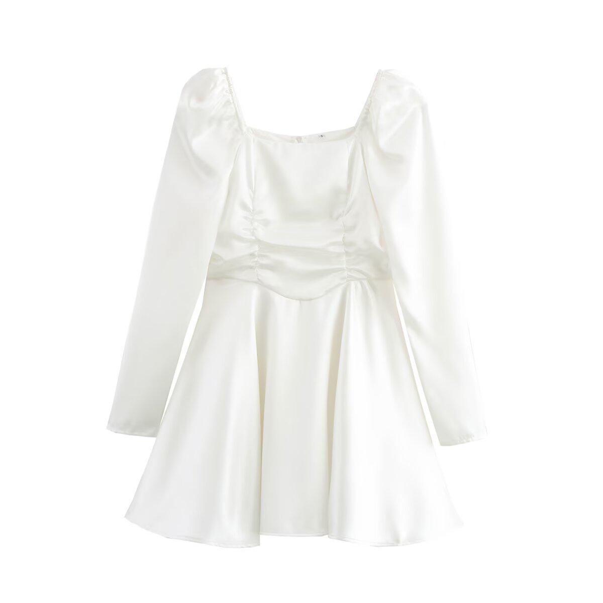 

Весна 2025 Женское платье в европейско-американском стиле из атласа с длинным рукавом Medium белый