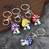 Faux Pearl Combination Keychain Zinc Alloy Pendant, Dripping Process Key Ring with Imitation Cartoon Charm Mushroom Shape, Multiple Colors Bag