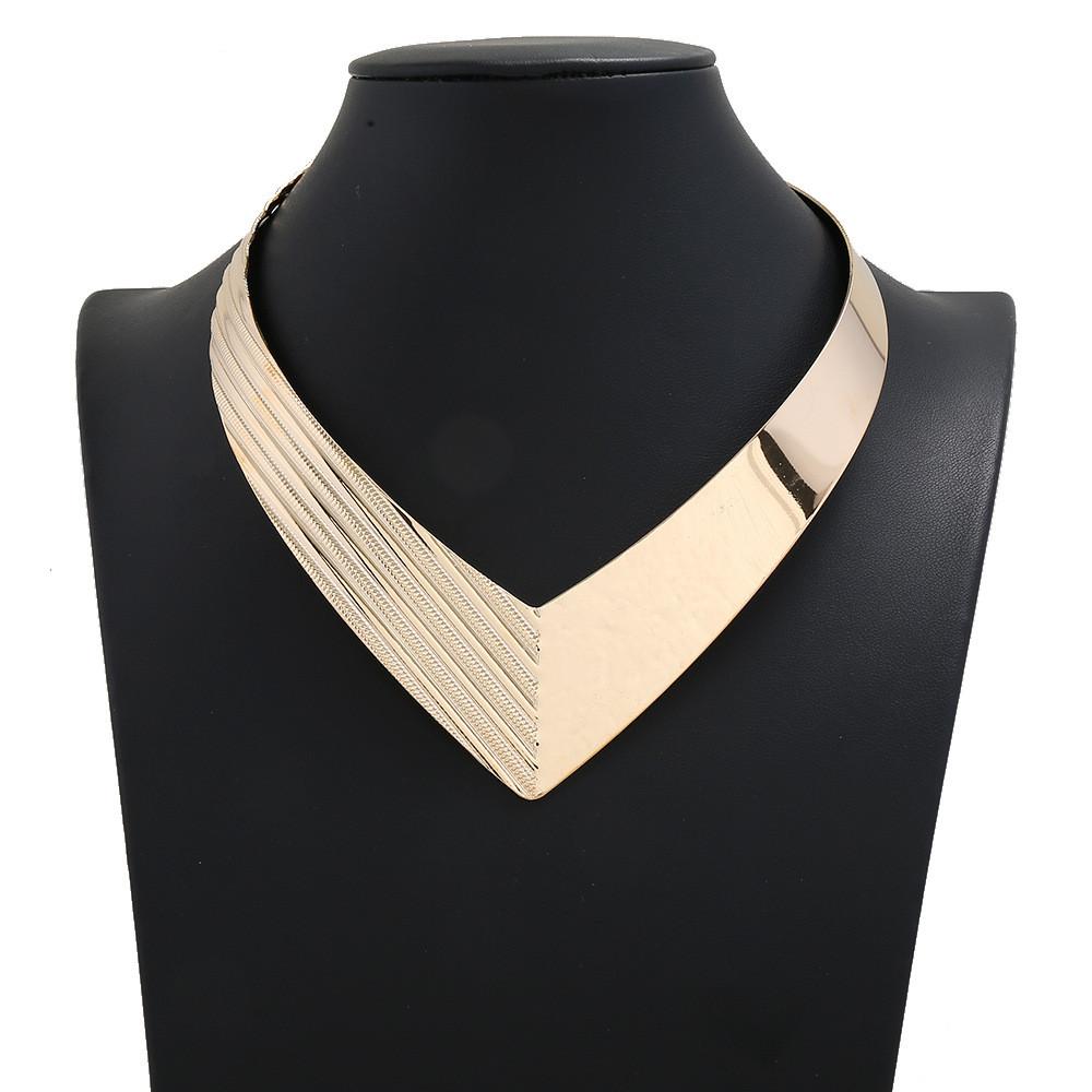 Fashion V Shaped Metal Women Collar Necklace With Geometric Design For Stylish Office Wear