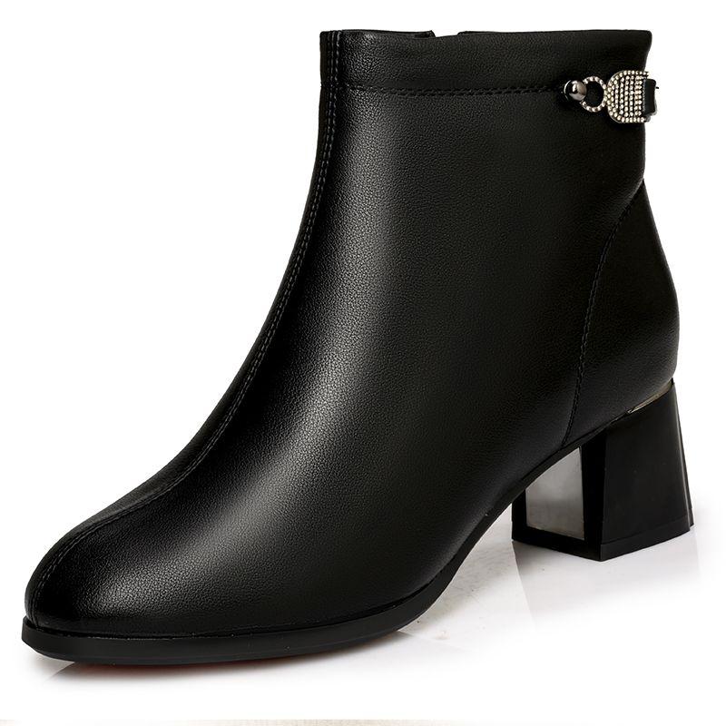 FHC Women Ankle Boots,Soft Bottom Short Botas,Autumn/Winter Shoes,Round Toe,Block High Heels,Red,Black,35-40,Dropship