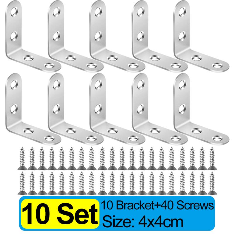 Équerre d'angle pour meuble en acier inoxydable en forme de L avec vis Angle droit à 90 degrés pour armoire, étagère à chaussures, connecteur