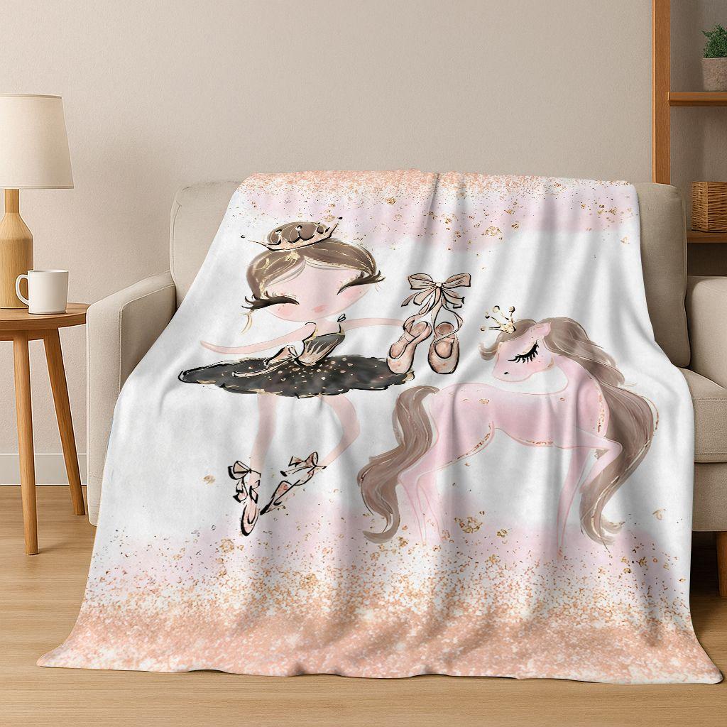 Elegant Ballet Dacing Girl Ballerina Cartoon Flannel Blanket,Cozy Soft Throw Blanket for Home Bedroom Bed Sofa Cover Gift Kids