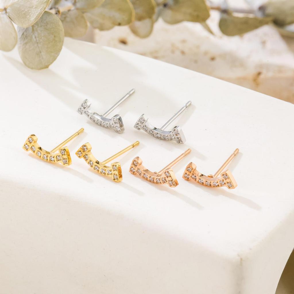 Simple Full Diamond Smile Earrings Fashionable Versatile Titanium Steel Stud Earrings Female Simple Style