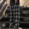 Men's Loose Comfortable Casual Fashion Tartan Print Wide Leg Pants With Drawstring