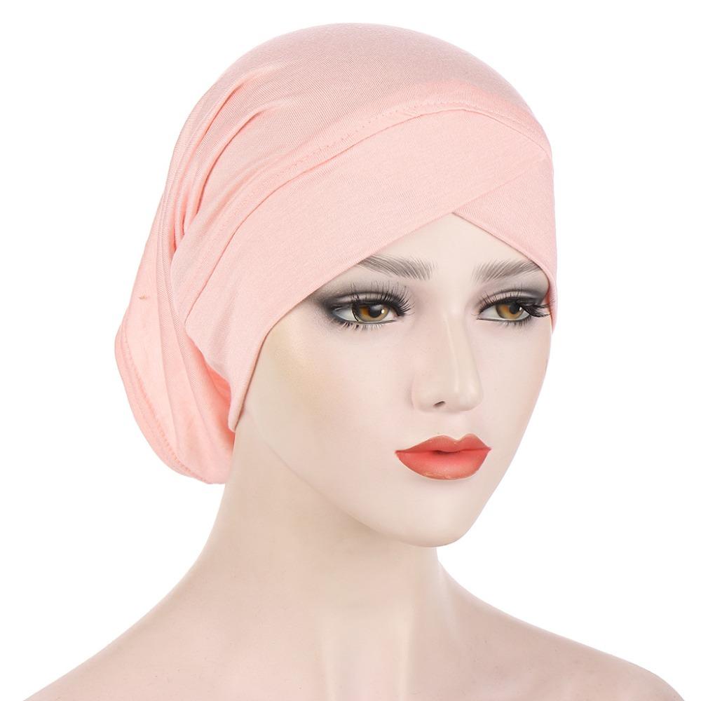 

Comfortable Fit Solid Color Inner Cap Cotton Forehead Cross Under Scarf Caps Breathable Elastic Under Hijab Bonnet for Women розовый