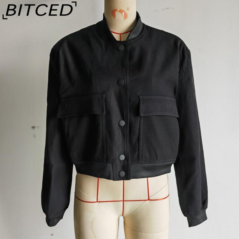 BITCED Spring Women's Oversized Pocket Jacket with Stand Collar