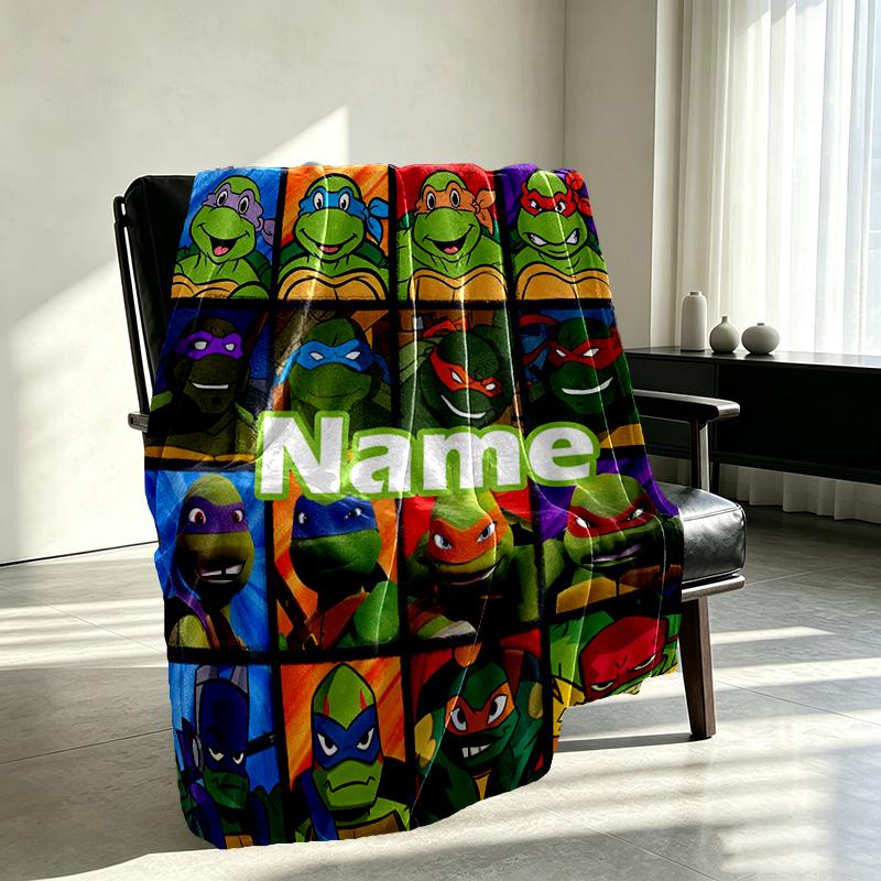 Custom Name Personalized Teenage Mutant Ninja Turtles Print Blanket, Home Decor, Bedroom, Sofa, Camping, Couch, Gifts for Birthday Christmas