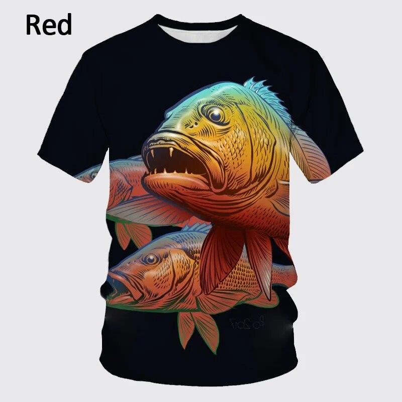Summer Fishing Enthusiasts 3D Printed Fish Pattern T-shirt Ferocious Fish Short-sleeved Carp T-shirt Round Neck T-shirt