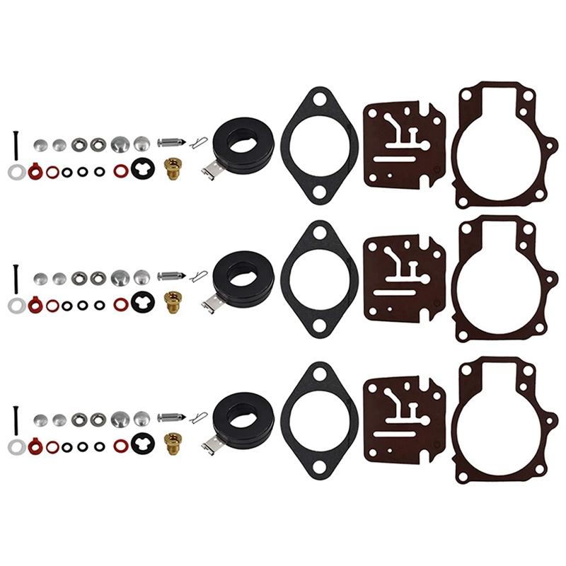 3 X Carburetor Carb Rebuild Repair Kit And Float Fit For Johnson Evinrude 396701 65 70 75 HP