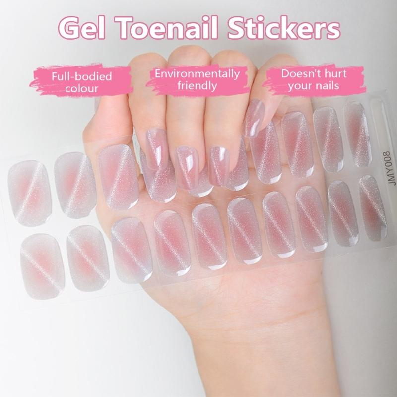 Semi Curing Gel Nails Polish Strips Gradient Self Adhesive Gel Nail Sticker Full Cover French Tip Nail Wraps for Women