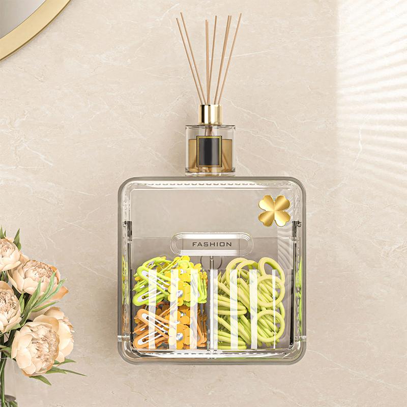 Bathroom Mirror Cabinet Storage Box Cosmetic Cotton Wall-Mounted Transparent Cotton Swab Box Lipstick Rack