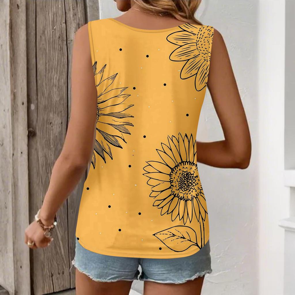 Women's Vest Fashion Casual Sleeveless Small V-neck Retro Printed T-shirt Outer Wear Vest Sexy