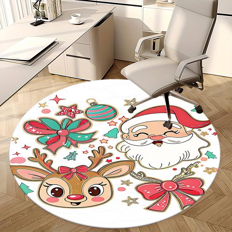 1ks Vánoční Santa Claus a Sob Kulatý Koberec Anime Kreslený Design, Sváteční Dárek, Protiskluzová Rohožka pod Kancelářskou Židli, Domácí Dekorace, Obývací Pokoj
