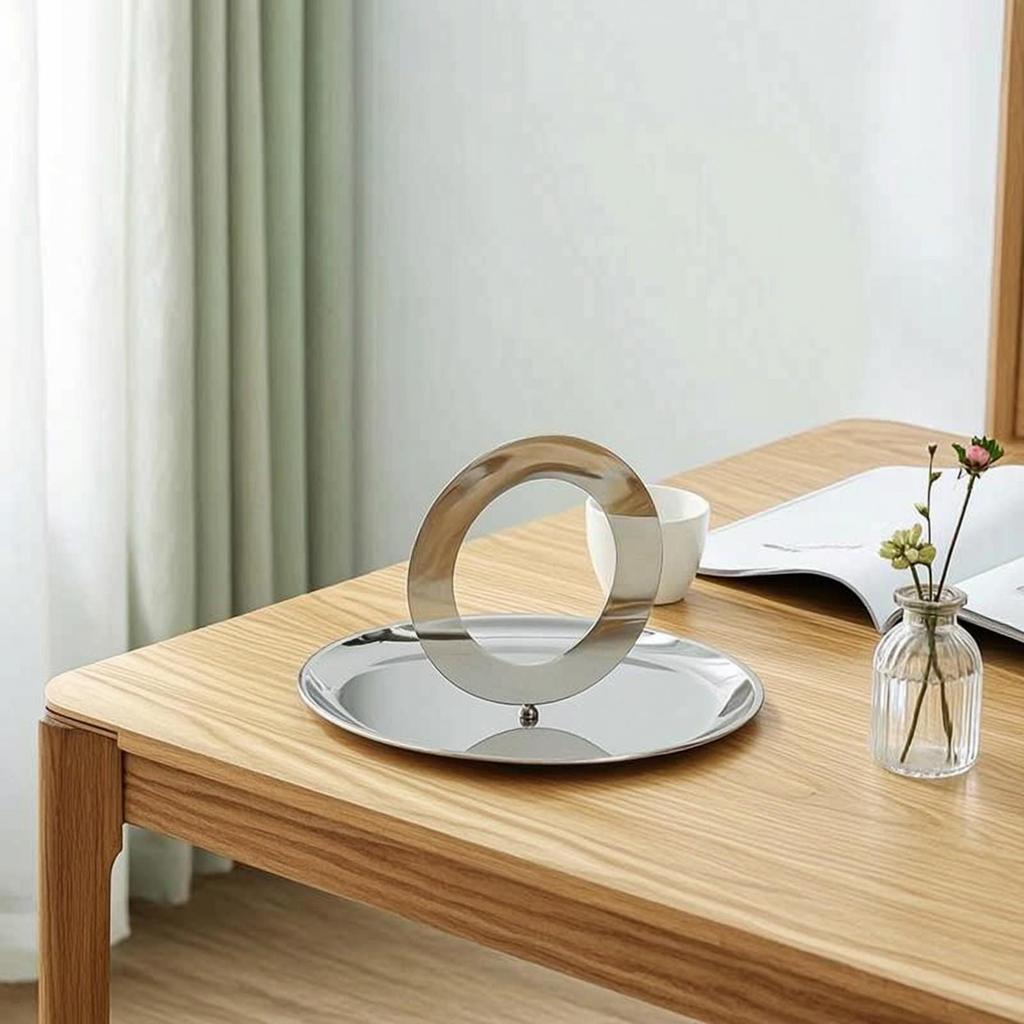 Fruit Tray with Handle Polished Metal Dish Reflective for Dining Table, Tabletop