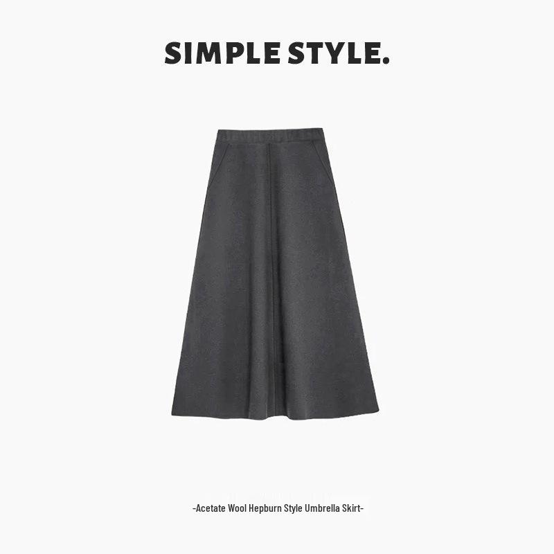 Elegant Hepburn-Style High Waist A-Line Midi Skirt for Women - New Arrival for Autumn/Winter S (80-100 lbs) хизер серый