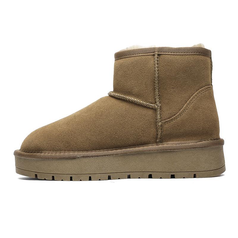 Sheepskin and Fur Integrated Thick-soled Snow Boots Women's Short Tube Thickened Bread Shoes Warm and Velvet Winter Cotton Shoes