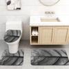 Nordic Gray Leaf Texture Bathroom Floor Mat Set 3pcs Non-Slip Absorbent Toilet Lid Cover U-Shaped Rug and Decorative Bath Mat