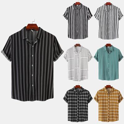 Men's Fashion Casual Hawaiian Vacation Print Top Striped Plaid Beach Short Sleeve Shirt