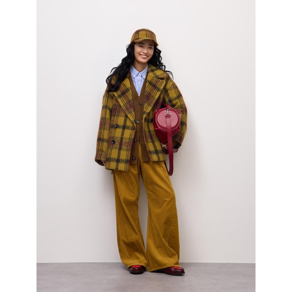 Gu By Uniqlo Shaggy Check Cocoon Peacoat Super Oversized Fit Cl