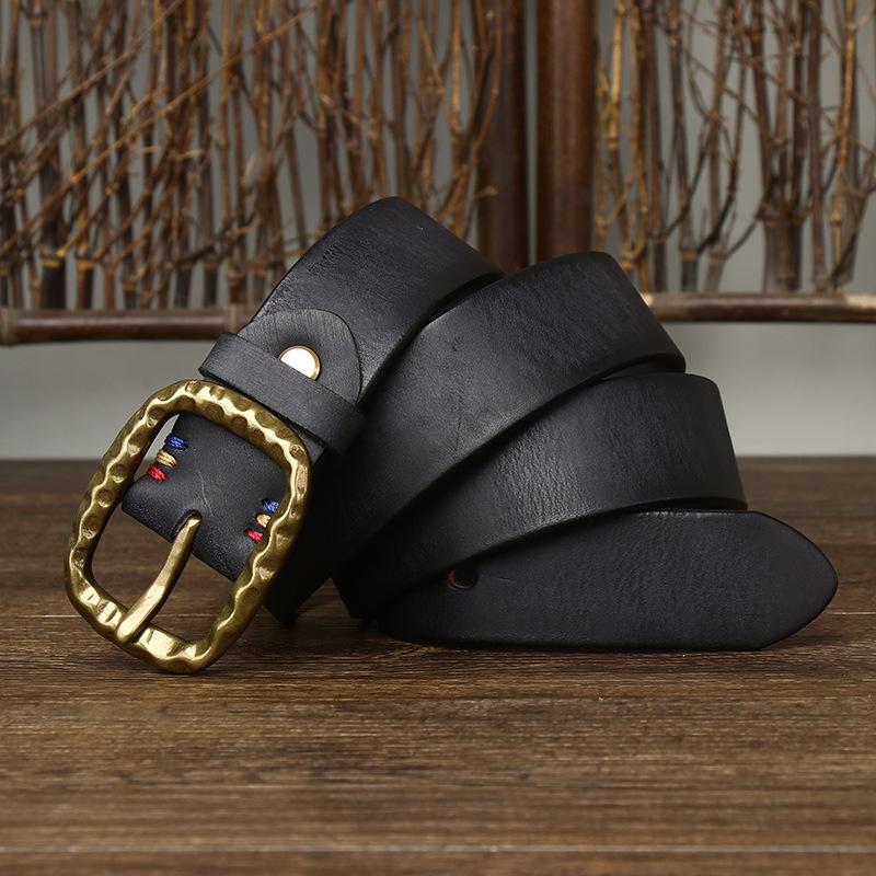 Men's Thick Belt Thick Retro Brass Buckle High-End First Layer Cowhide Leather Jeans Belt