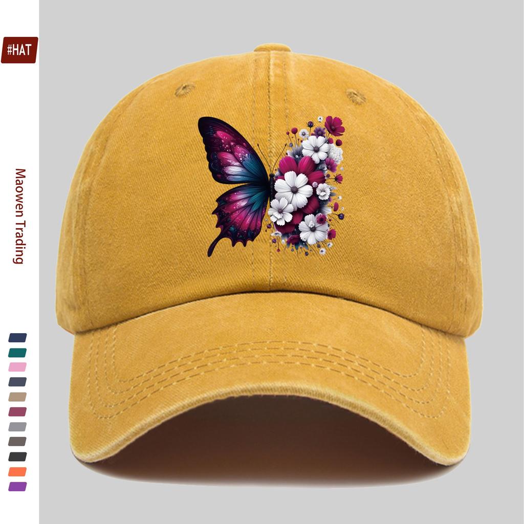 pc Women Vintage Trucker Dad Hat with Butterfly Floral Print Adjustable Buckle Closure Lightweight Baseball Cap Suitable