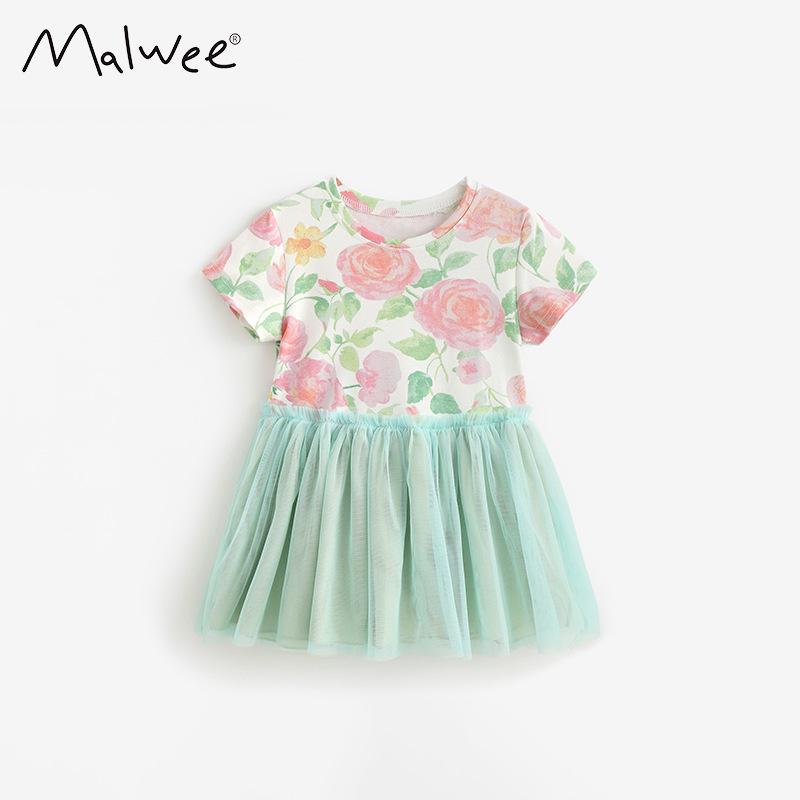Летняя марлевая юбка для девочек Malwee: Милое платье принцессы с коротким рукавом 130