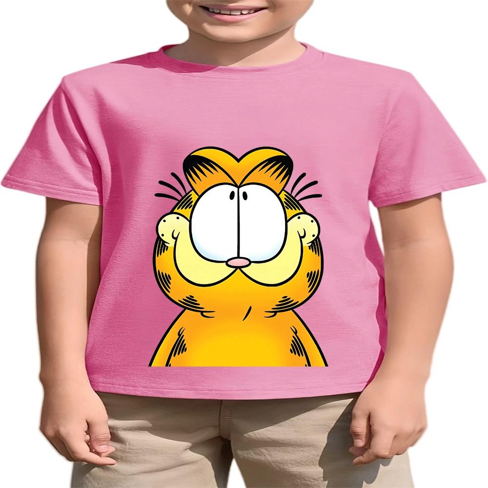 2026 Hot Sale Boys Girls 2-14Y The Garfield Show Cotton TShirt Summer Cartoon Print