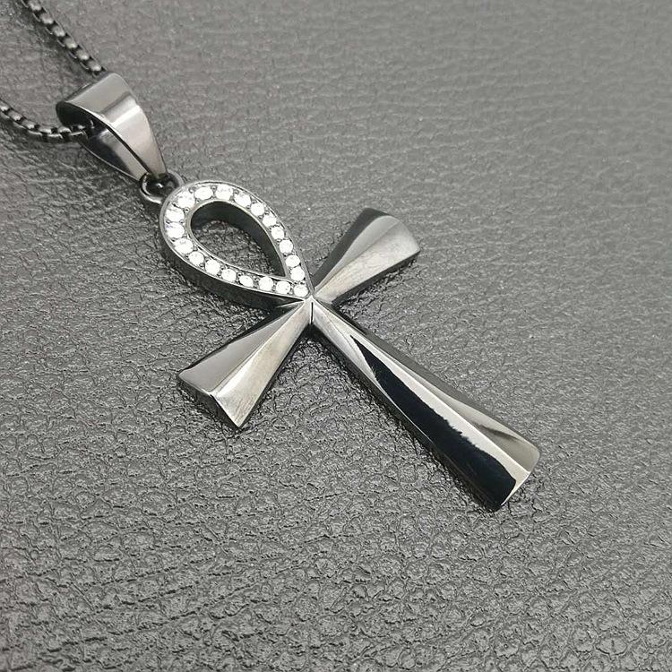 Hip Hop Silver/ Gold/ Black Color 316L Stainless Steel with Zircon Character of Life Cross Pendant Necklace Men's Jewelry