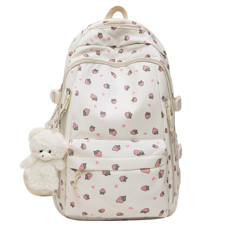 Schoolbag Korean Version Ins Strawberry Print Junior High School Student Sweet Wind Schoolbag Girl Campus Casual Versatile Small Fresh Backpack