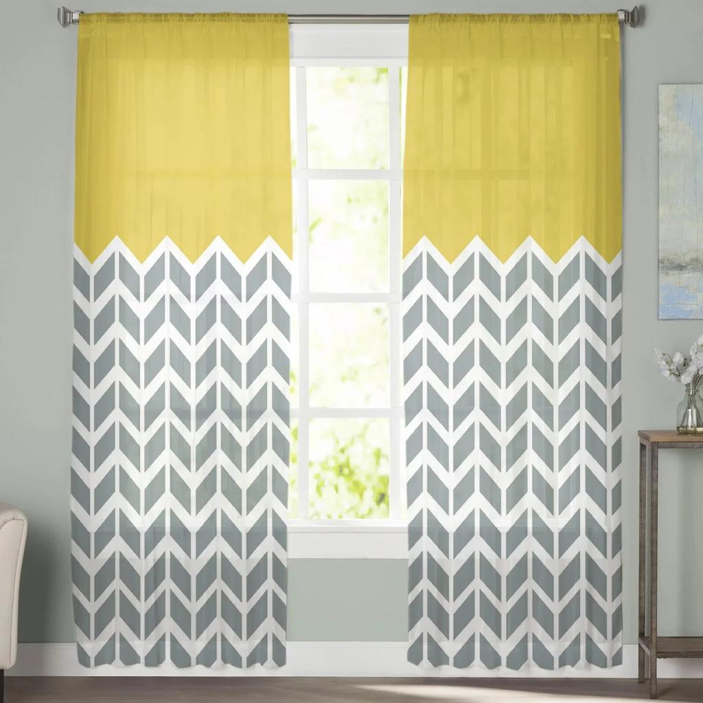Yellow Geometric Tulle Curtains For Living Room Bedroom Kitchen Window Decor Modern Sheer Drapes