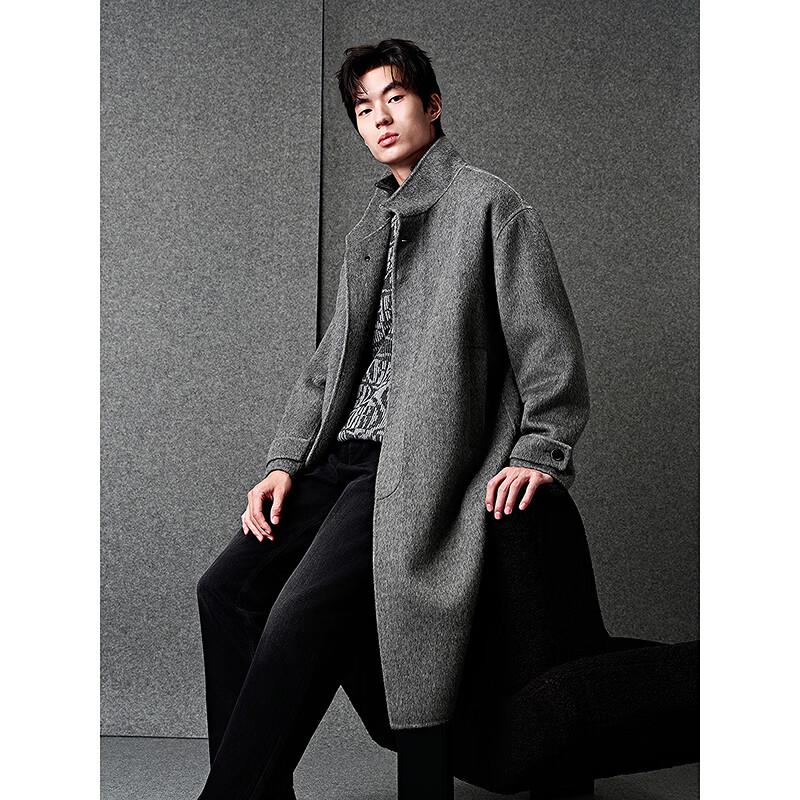 GXG Men's Classic Alpaca Wool Silk Stand Collar Long Coat