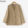 ZANZEA Women Autumn V-Neck Padded Shoulder Long Sleeve Suit Jackets