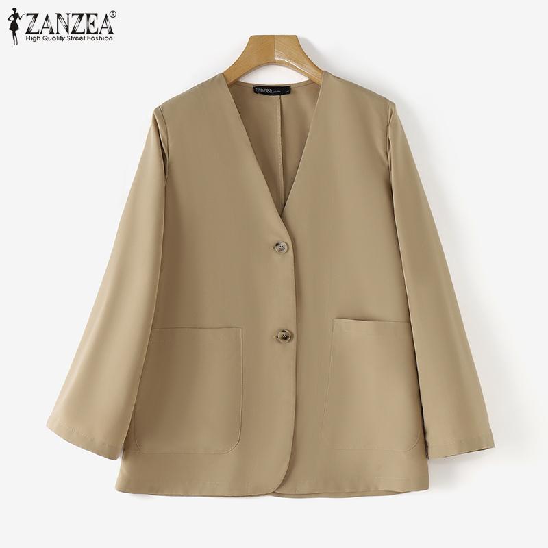 ZANZEA Women Autumn V-Neck Padded Shoulder Long Sleeve Suit Jackets